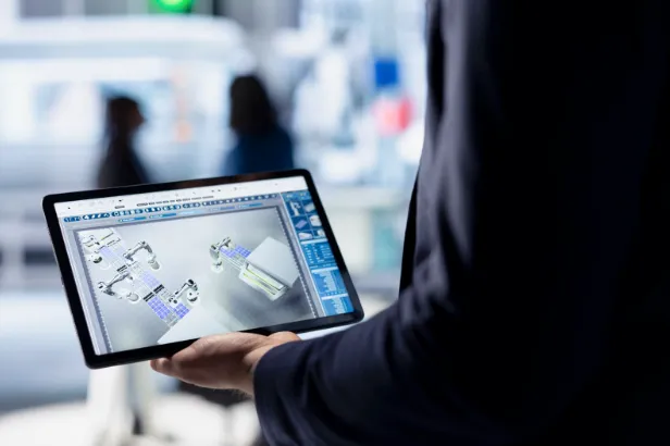 metrología dimensional persona con plano en tablet