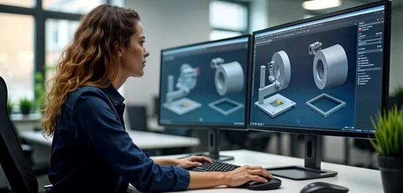 Ingeniera probando el escaneo 3D y simulación