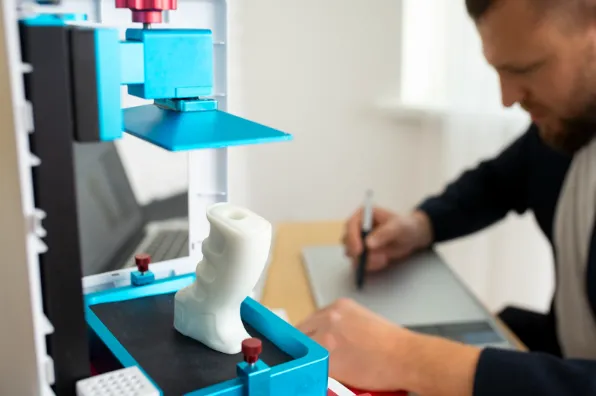 Escaneres 3d industriales hombre hacieendo plano en 3d